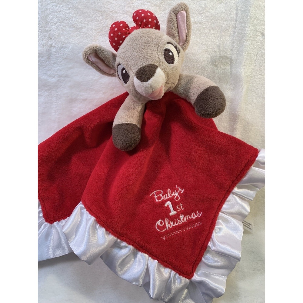 Rudolph Babys 1st Christmas Reindeer lovey Red Security Blanket Lovie EUC Plush